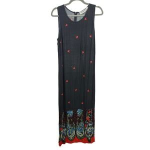 Vintage 90s Lonnee Maxi Dress Black Butterfly Floral Print‎ Boho Y2K Summer